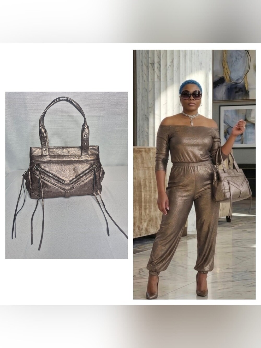 Botkier Metallic Bronze Trigger Satchel Leather Bag w/Dust Bag NWOT